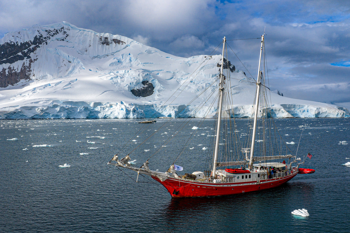 Eldorado anchored among Antarctic ice and mountains